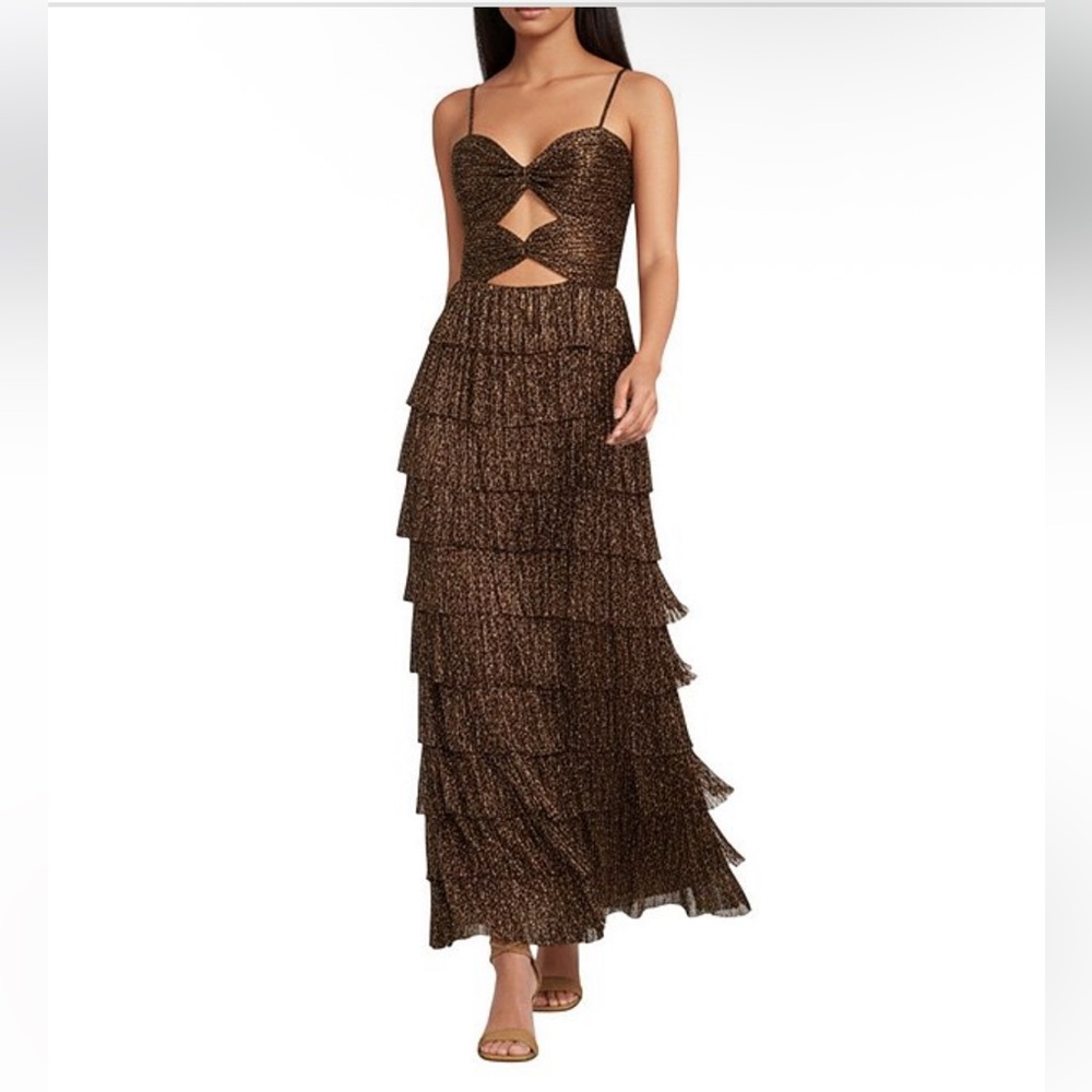 Gianni Bini Brown Metallic Tiered Maxi Dress